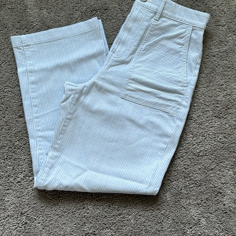 Blue & White Pinstripe High Waist Crop